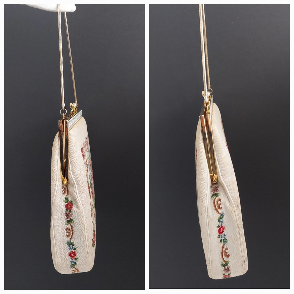 Vintage Petit Point Floral Tapestry Evening Bag, 1950s Needlepoint Clutch - Picture 6 of 14